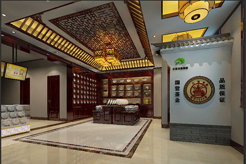 海州古朴典雅的中式茶叶店大堂设计效果图